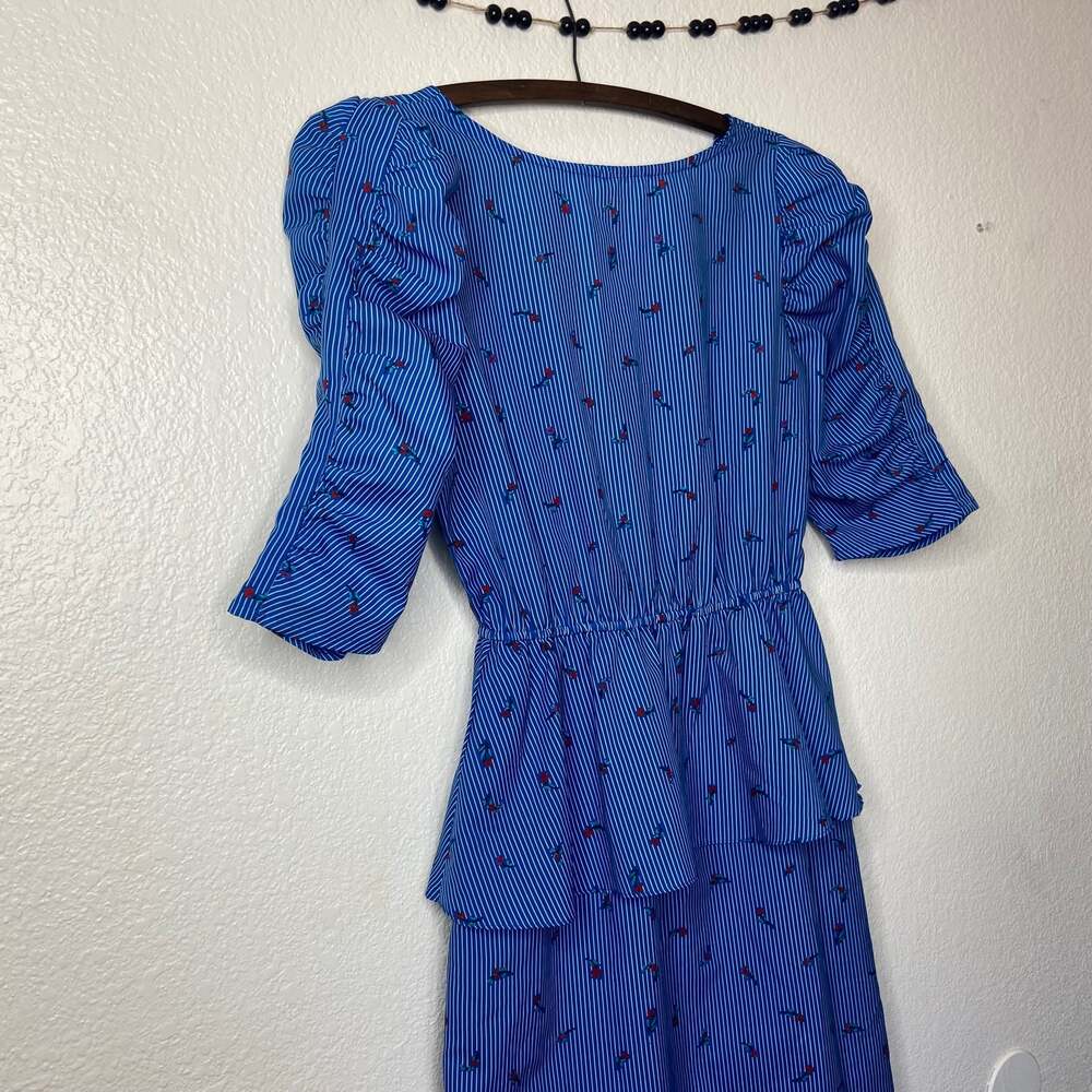Floral Blue Pinstripe Peplum Dress - Picture 6 of 6